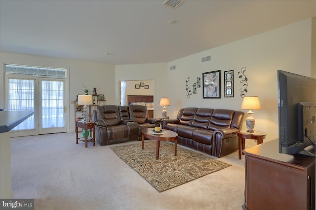 living room with light carpet