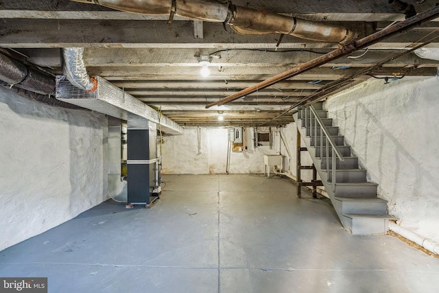 basement with heating unit