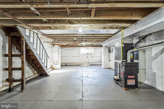 basement featuring heating unit