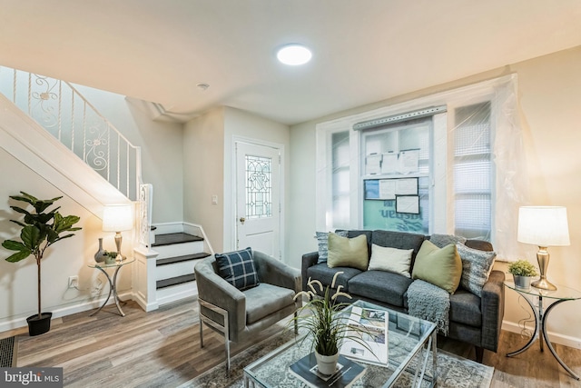 living room with hardwood / wood-style flooring