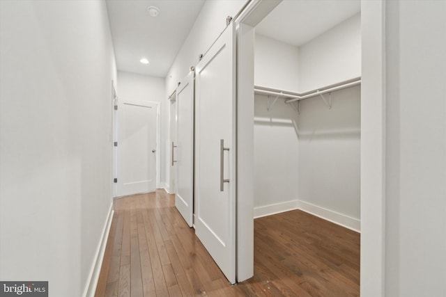 walk in closet featuring dark wood-type flooring