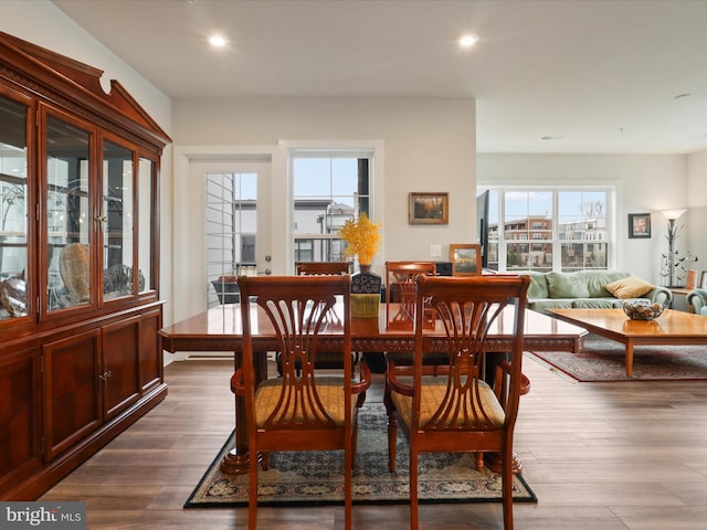 dining area with hardwood / wood-style floors