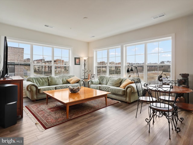 living room with hardwood / wood-style floors