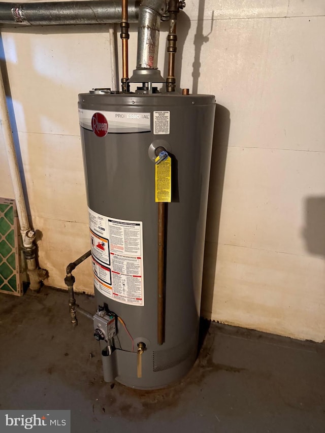 utility room featuring gas water heater