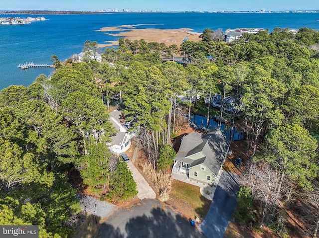 aerial view featuring a water view