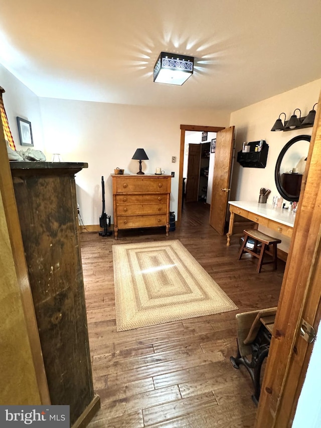 interior space with dark wood-type flooring