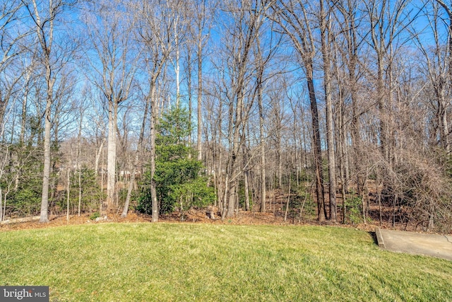 view of yard with a view of trees