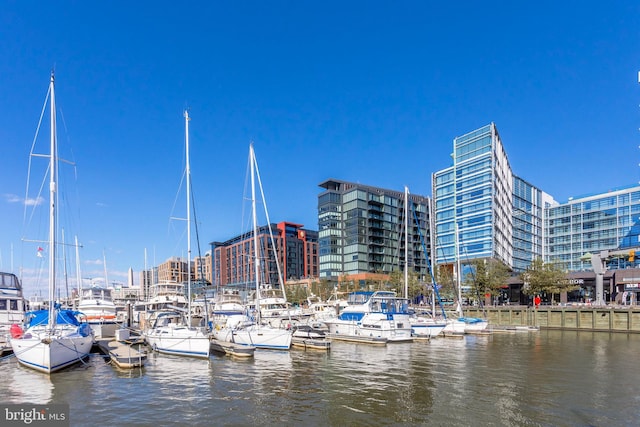 view of dock featuring a water view