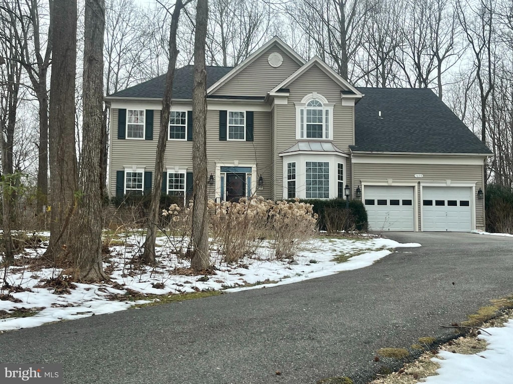 view of front facade with a garage, driveway, and roof with shingles