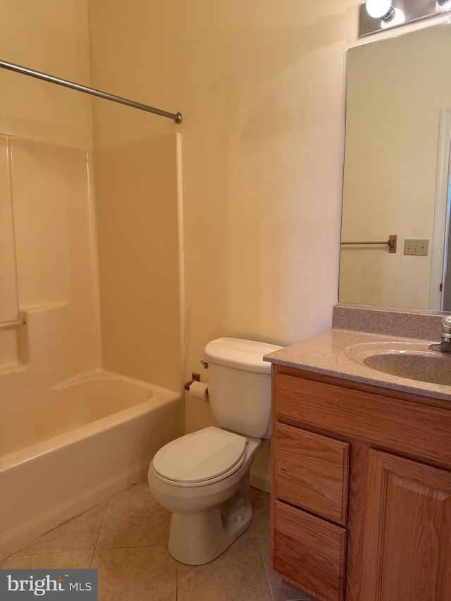 full bathroom with vanity, shower / bathing tub combination, tile patterned flooring, and toilet