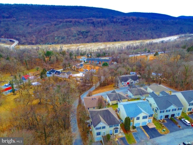 aerial view featuring a residential view and a mountain view