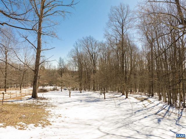 view of yard layered in snow