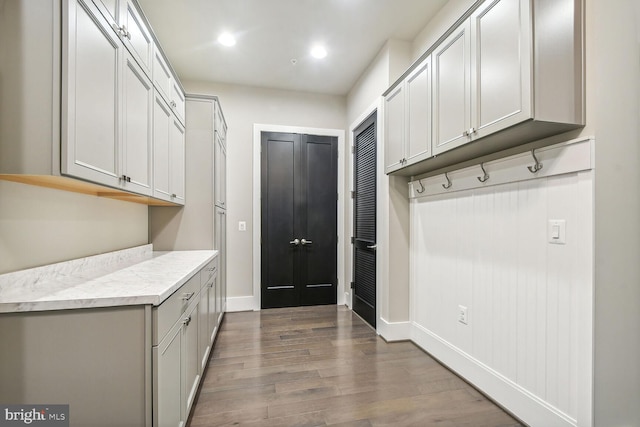 mudroom featuring dark hardwood / wood-style floors