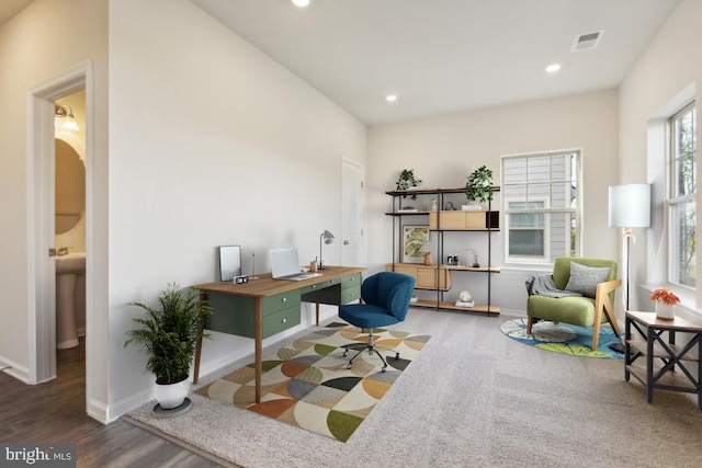 office featuring dark hardwood / wood-style flooring