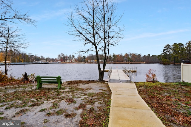 dock area featuring a water view