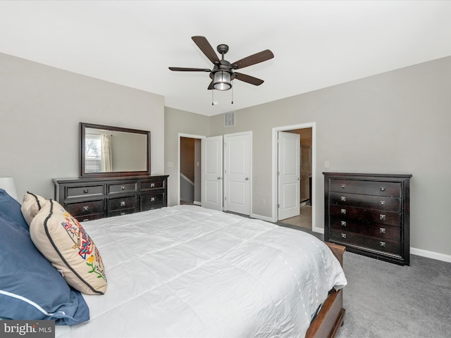 bedroom featuring carpet and ceiling fan