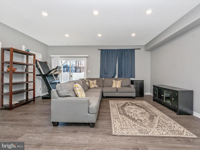 living room with hardwood / wood-style floors