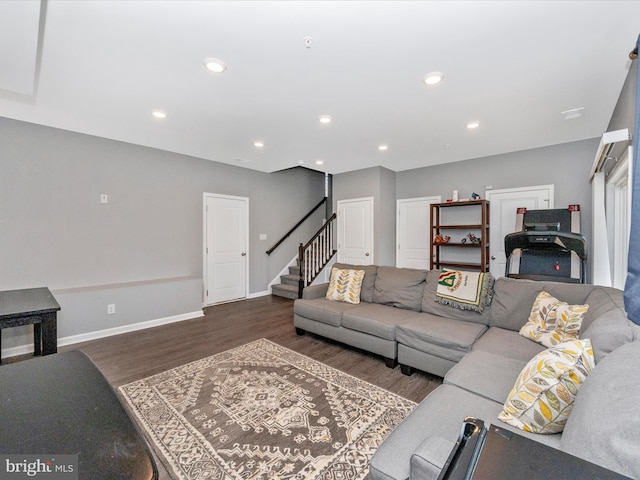 living room with dark wood-type flooring