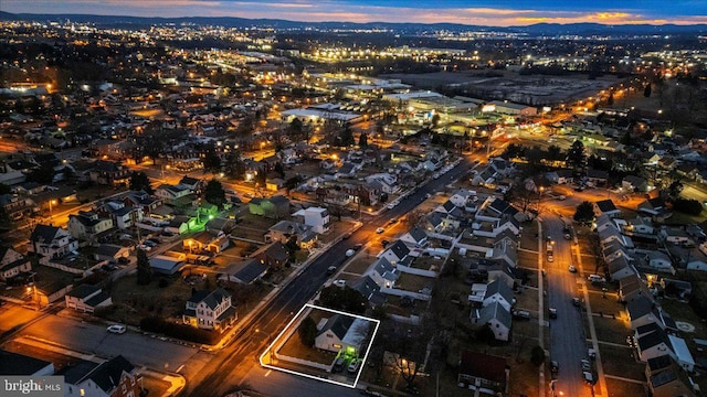 view of aerial view at dusk