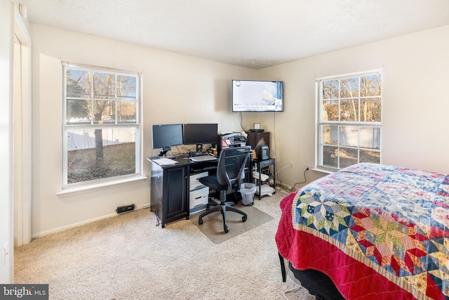 bedroom with carpet floors and baseboards