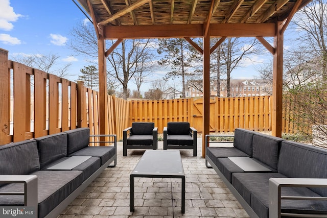 view of patio / terrace with outdoor lounge area and a fenced backyard