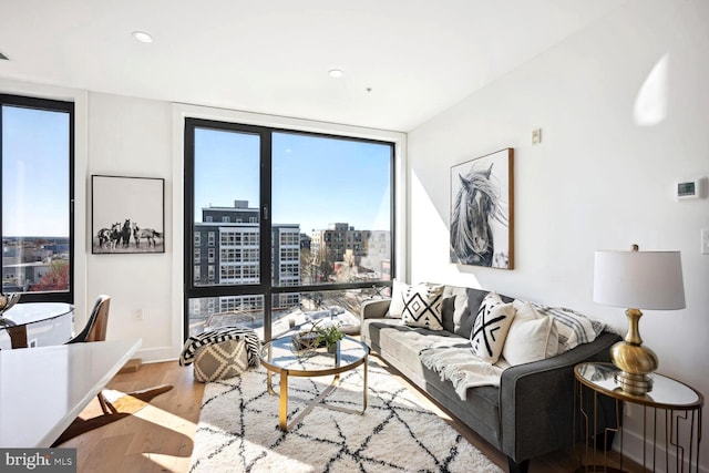 living room featuring hardwood / wood-style floors and floor to ceiling windows