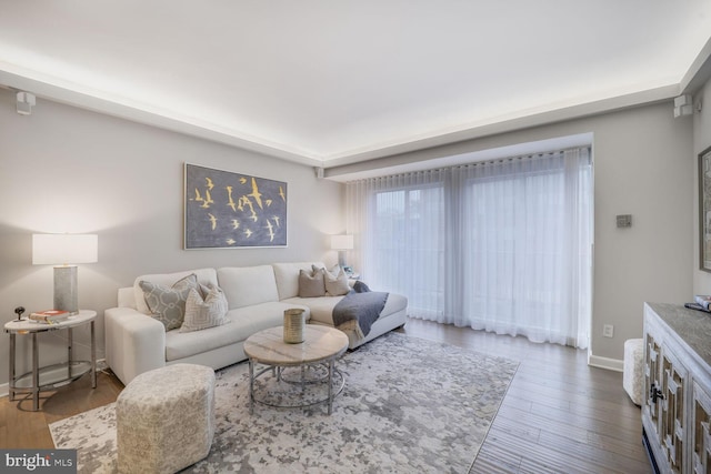 living room featuring baseboards and wood finished floors