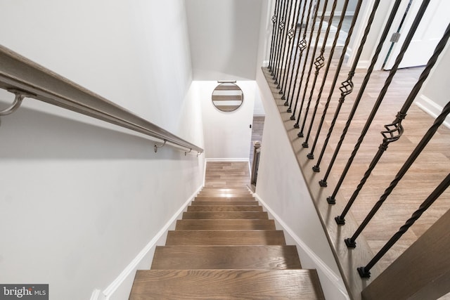 stairway featuring wood-type flooring