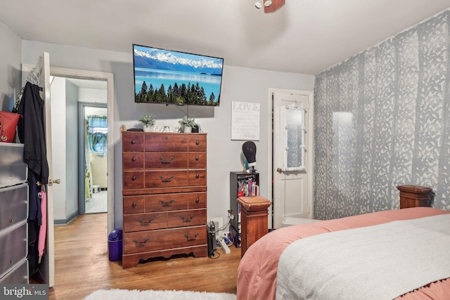 bedroom with light hardwood / wood-style floors