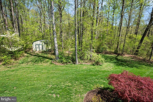 450 Marley Run, Huntingtown, MD 20639 - view of yard featuring a view of trees, an outdoor structure, and a storage unit