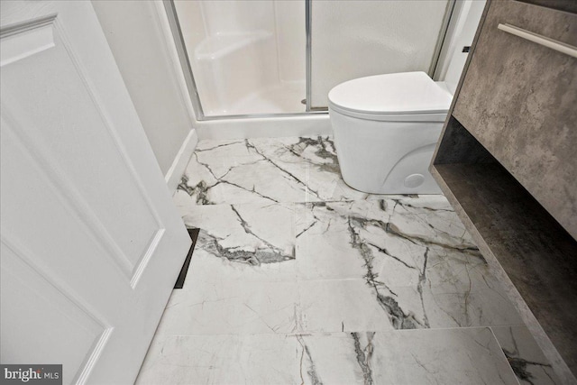 450 Marley Run, Huntingtown, MD 20639 - bathroom featuring a shower stall, toilet, and marble finish floor