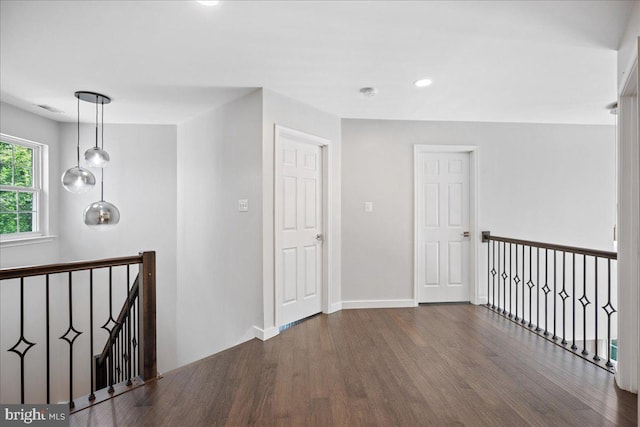 450 Marley Run, Huntingtown, MD 20639 - hallway with baseboards, recessed lighting, wood finished floors, and an upstairs landing