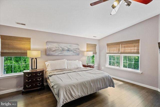 450 Marley Run, Huntingtown, MD 20639 - bedroom featuring baseboards, lofted ceiling, wood finished floors, and visible vents
