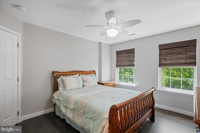 450 Marley Run, Huntingtown, MD 20639 - bedroom with baseboards, ceiling fan, wood finished floors, and visible vents
