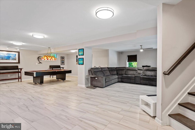 450 Marley Run, Huntingtown, MD 20639 - rec room with baseboards, billiards, and ceiling fan