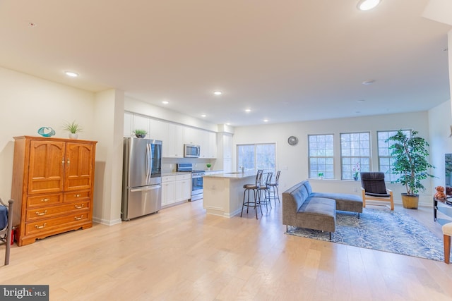 living room with light hardwood / wood-style floors