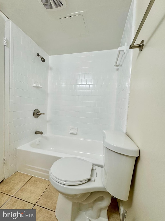 full bath featuring tile patterned floors, toilet, visible vents, and shower / bath combination