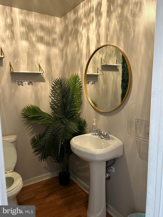 bathroom with hardwood / wood-style floors and toilet