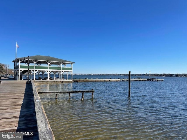 view of dock with a water view