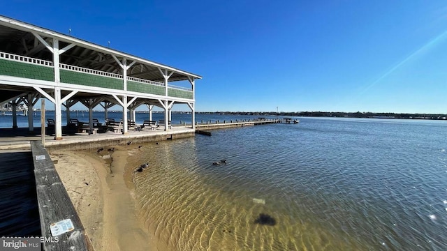 view of dock with a water view