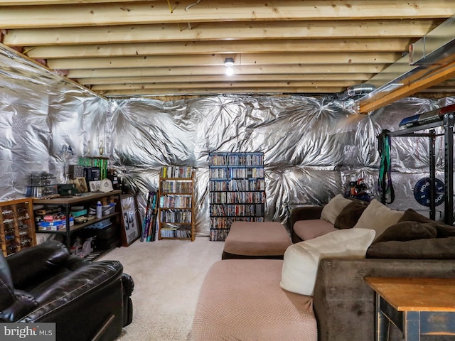 basement with carpet flooring