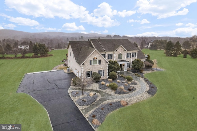 birds eye view of property featuring a mountain view