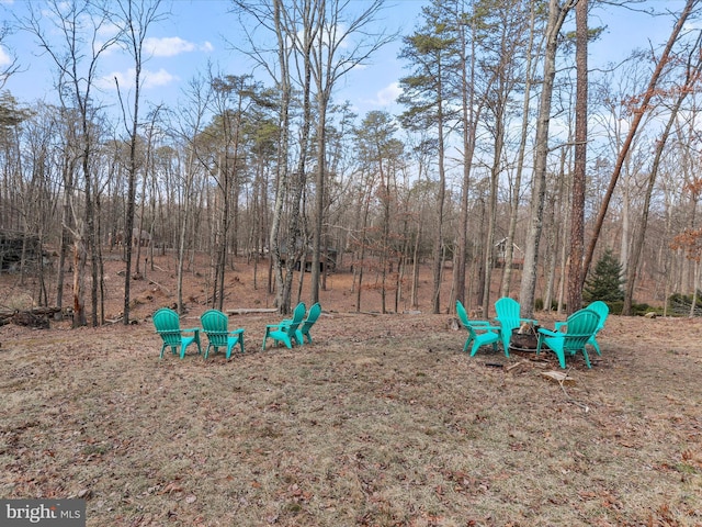 view of yard with a fire pit