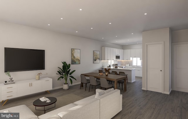 living room with dark wood-type flooring