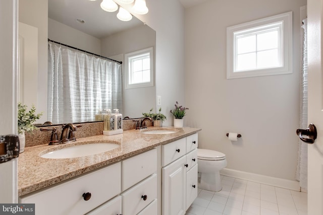 bathroom featuring toilet, tile patterned floors, and vanity