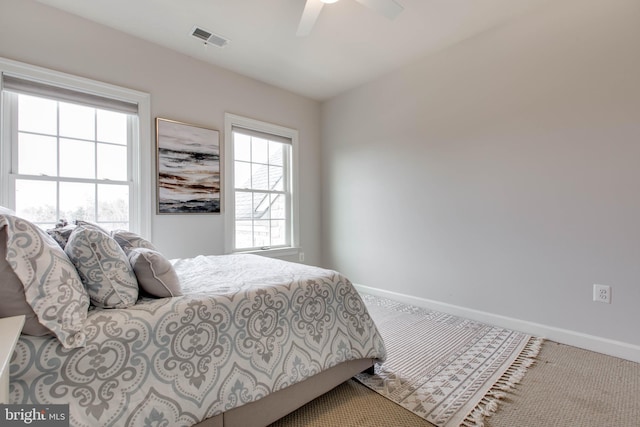 bedroom featuring carpet flooring and ceiling fan