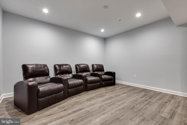 cinema room featuring light hardwood / wood-style floors