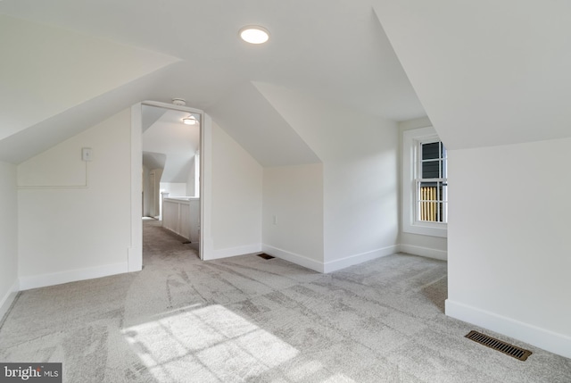 additional living space with visible vents, carpet, and baseboards