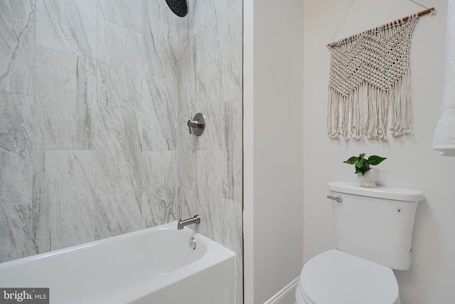 full bath featuring shower / bathtub combination, toilet, and baseboards