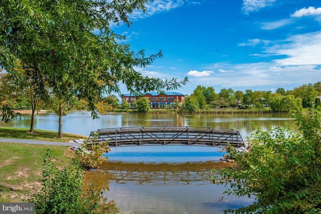 view of dock with a water view